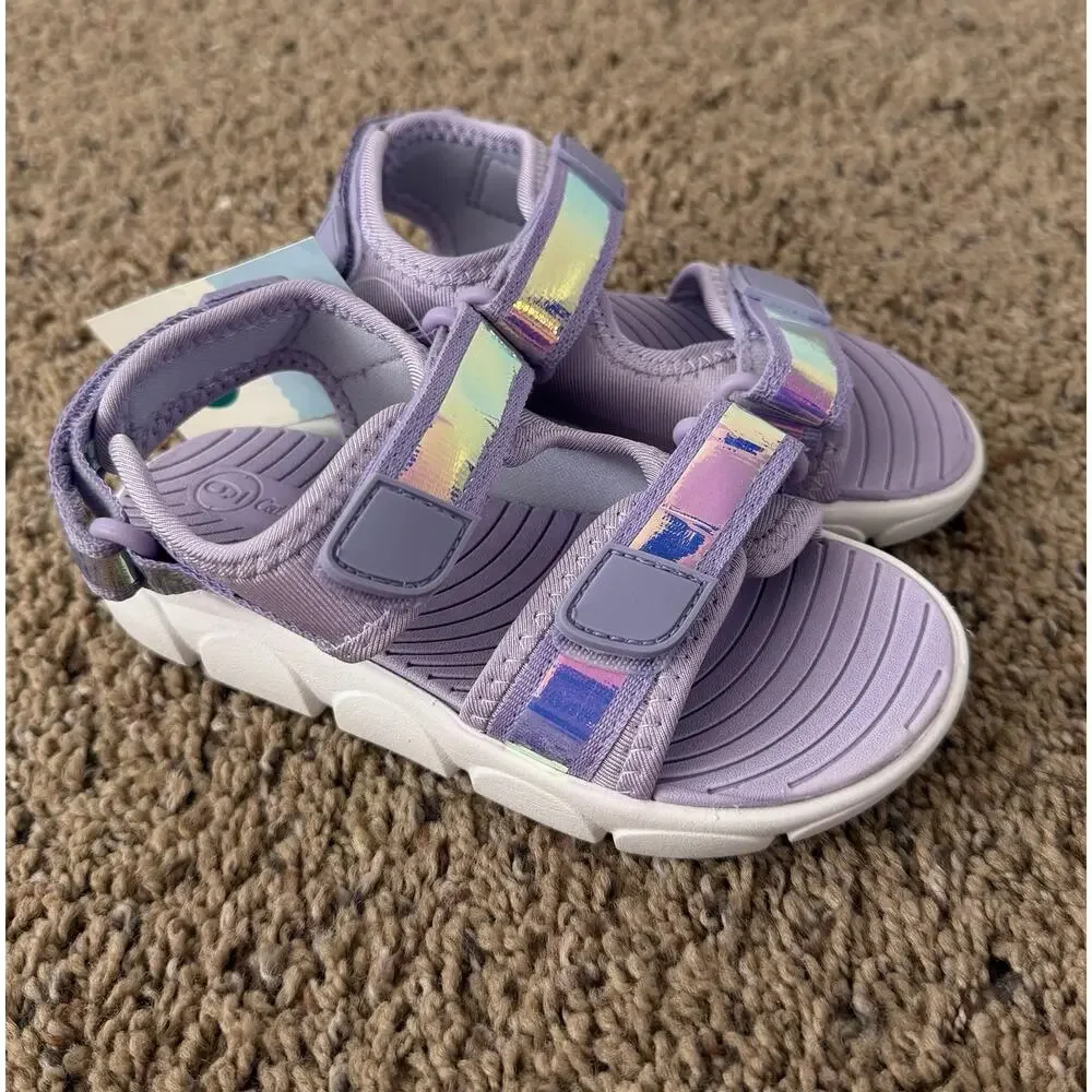 Girls Lavender Sport Sandals Size 9 Toddler Hook & Loop Holographic New